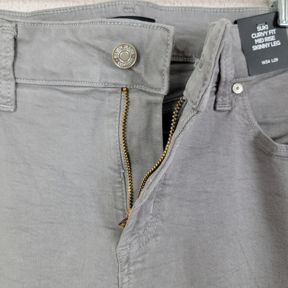 Silver Jeans Gray Suki Curvy Mid Rise Skinny Denim Jeans Sz‎ 34x29 Plus Size NEW - Picture 5 of 13